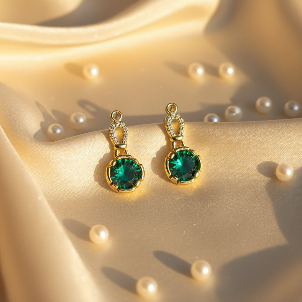 Green white Diamond Stud