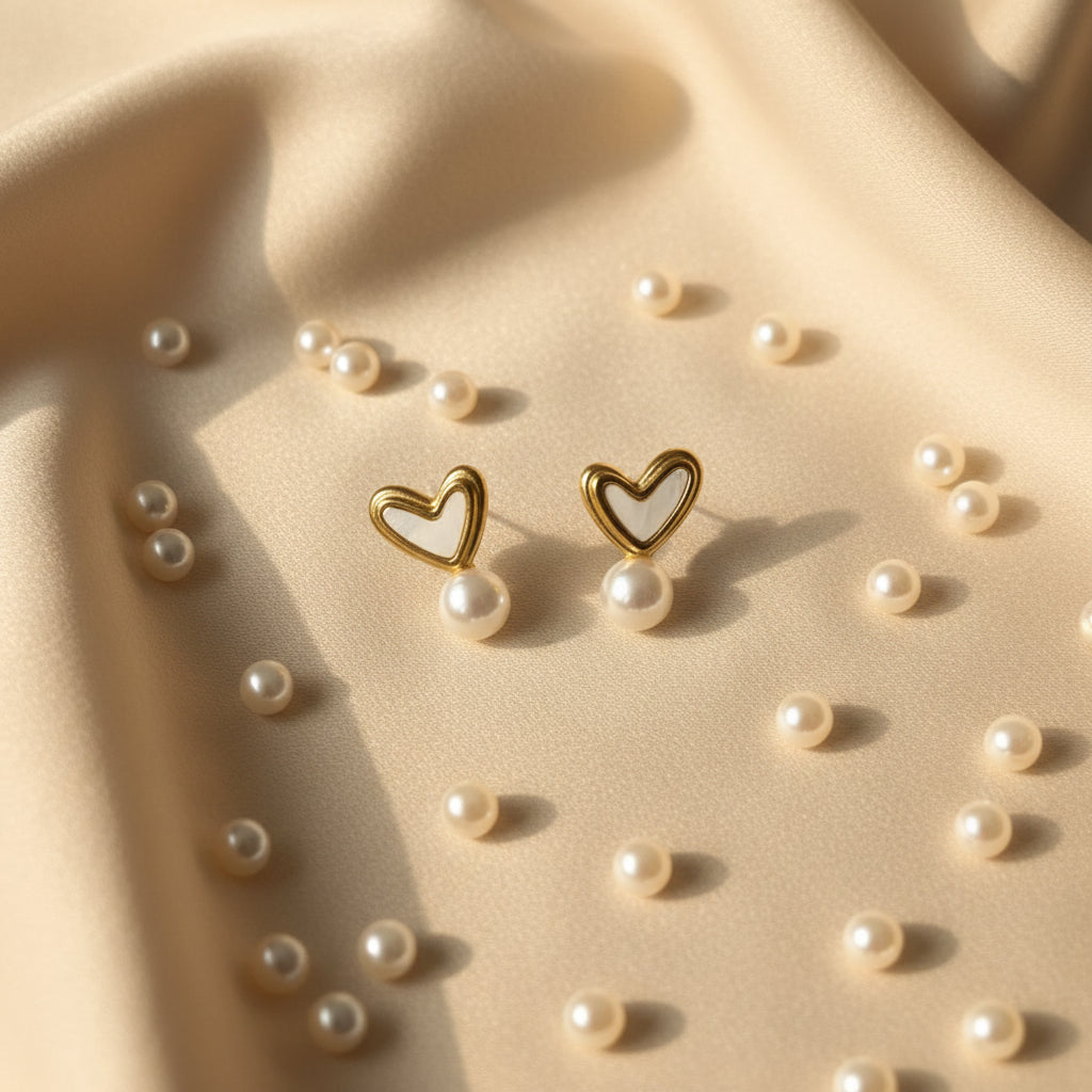 Heart-shaped earrings in Shell pearl
