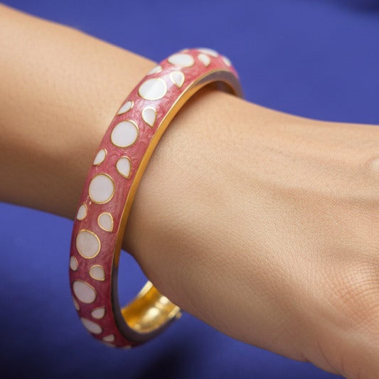 Enamel Pink Brown Openable Bangle Bracelet