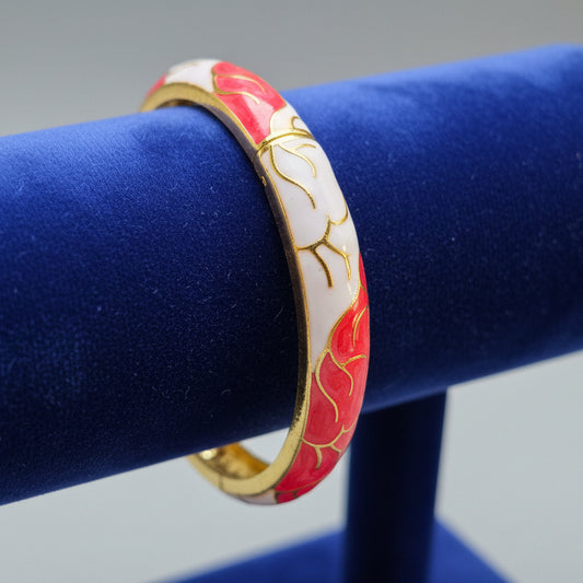 Enamel Red White branch Openable Bangle Bracelet