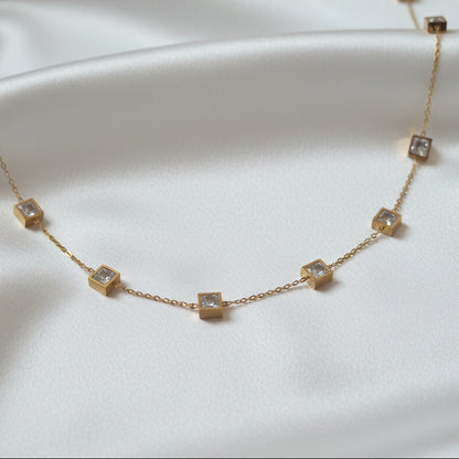 Square Diamond Charm Necklace