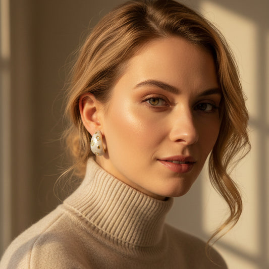 White Enamel with Diamond Earring