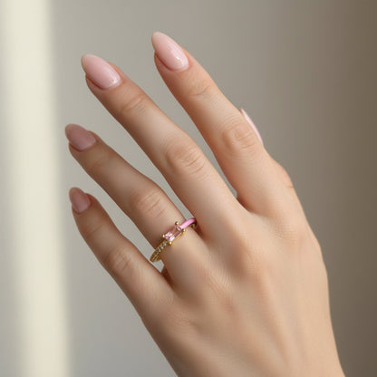 Pink Enamel Diamond Ring