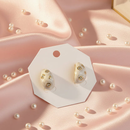 White Enamel with Diamond Earring