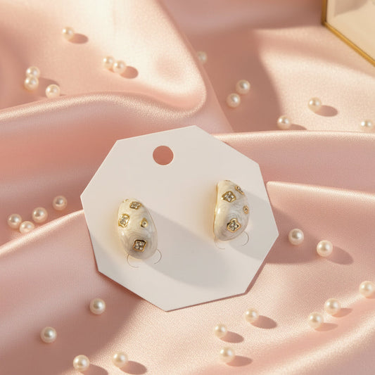 White Enamel with Diamond Earring
